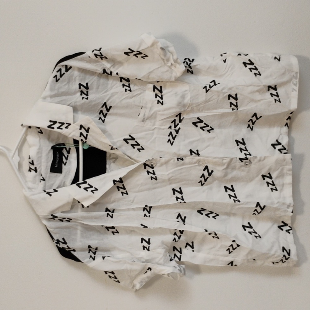 Minkpink | Black + White Oversized Cropped "ZZZ" Sleep Shirt | Women's XS | NWT